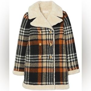 NWT Tory Burch Plaid Shearling Blanket Madras Coat SZ XS